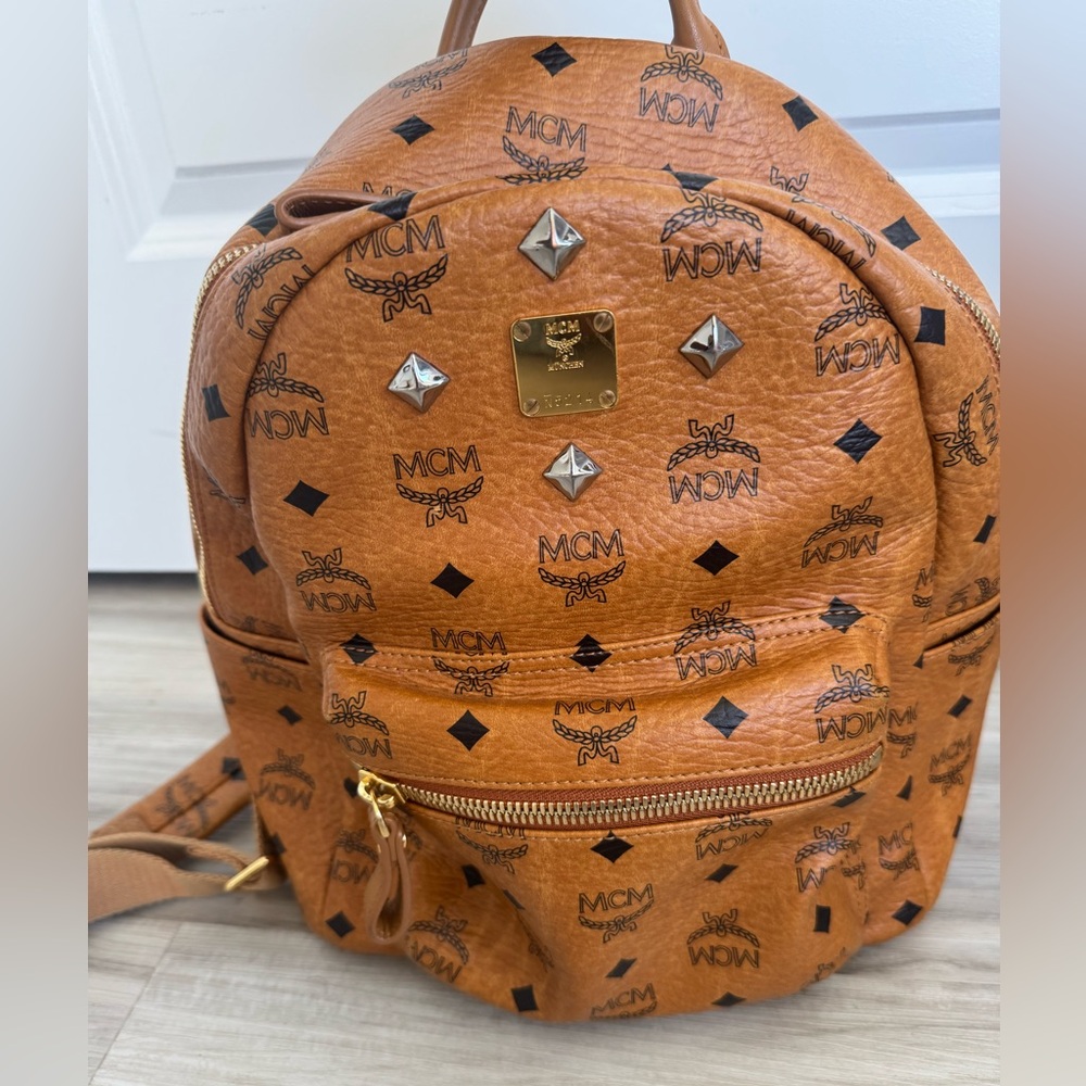 MCM Small Studded Stark Backpack (Cognac)